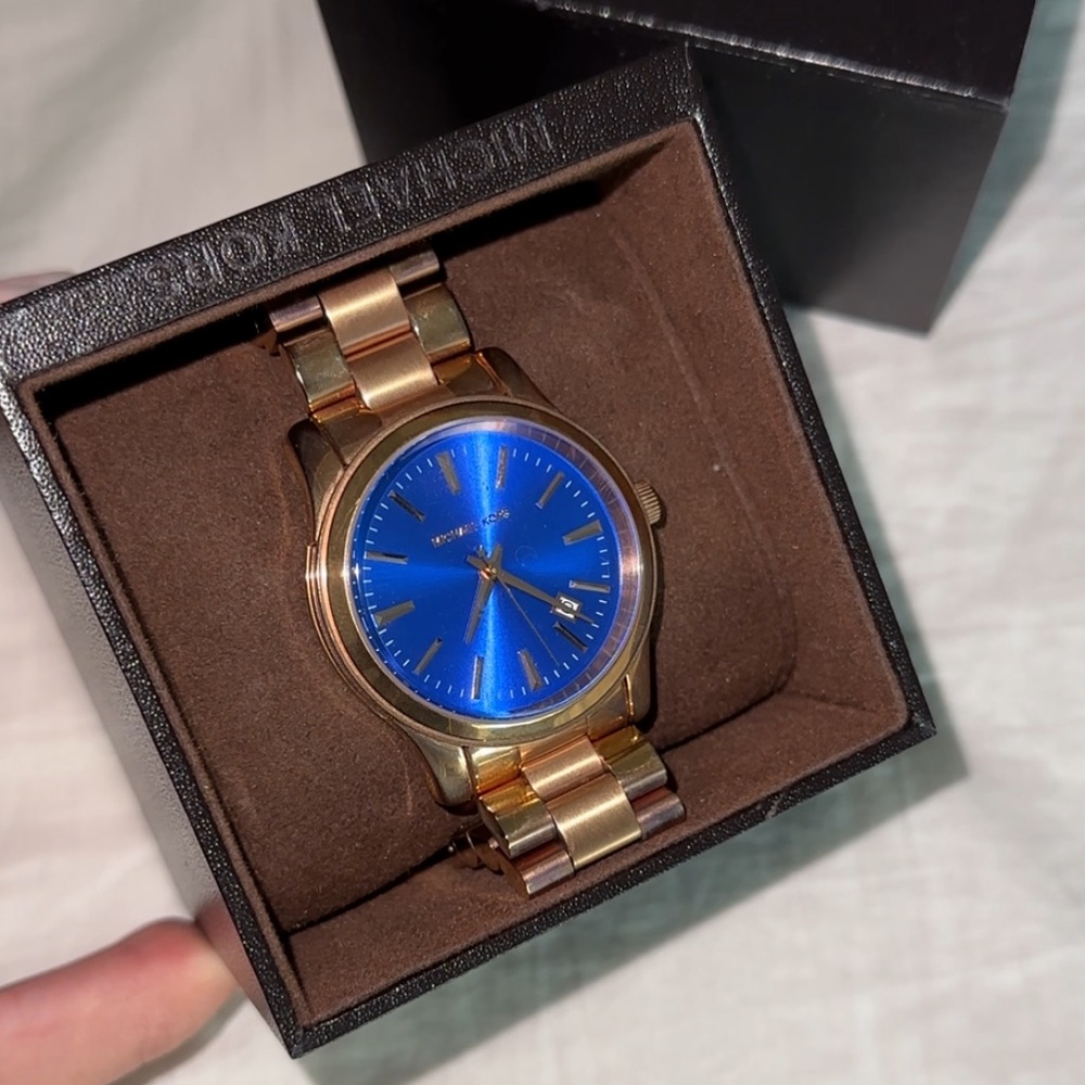 Michael Kors - cobalt blue face rose gold watch